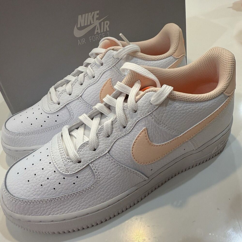 Nike Air Force 1 AF1 GS Size 7Y, Women’s Size 8.5 White Peach Shoes CT3839-102